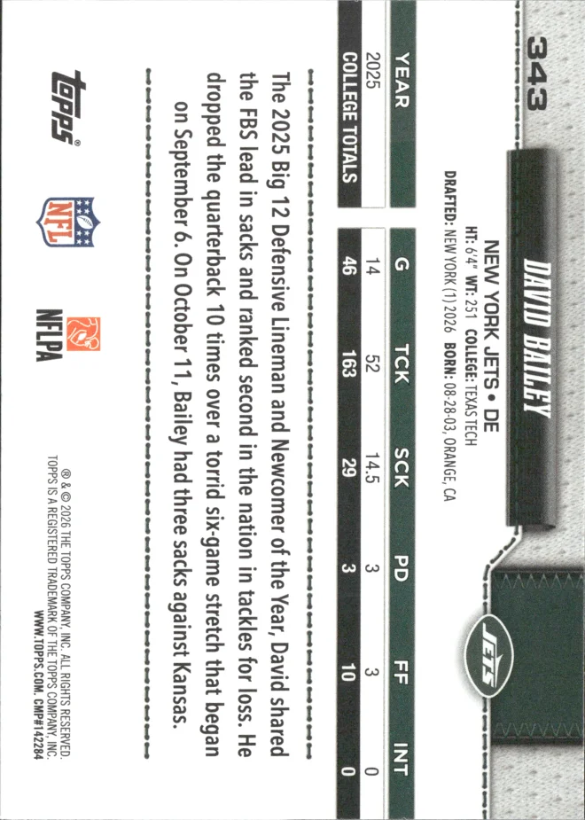 David Bailey card back