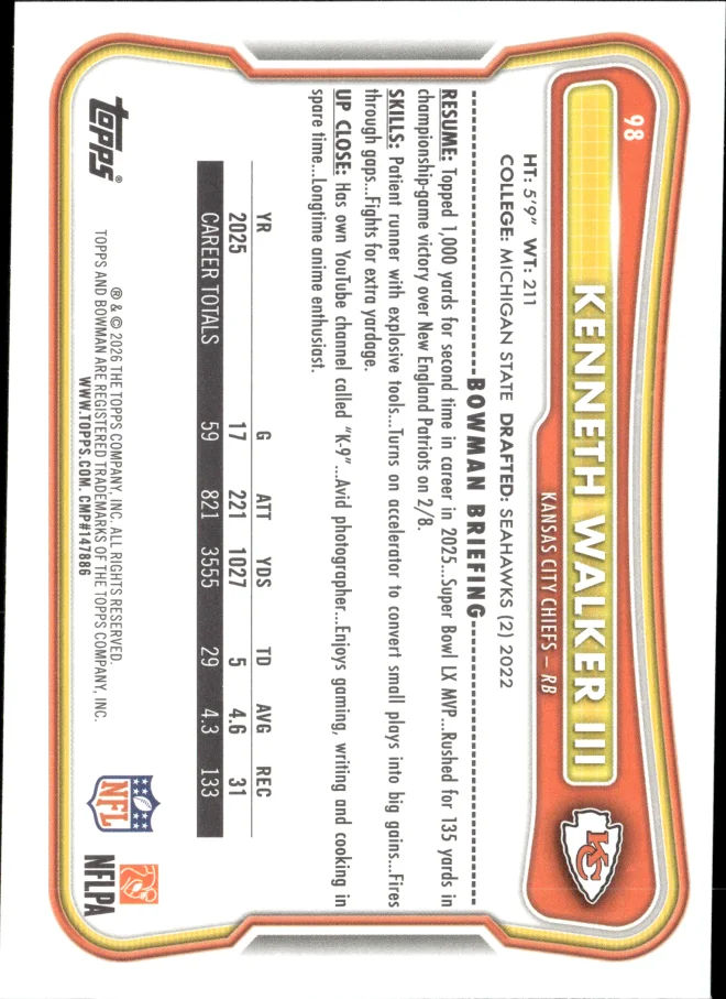 Kenneth Walker III card back