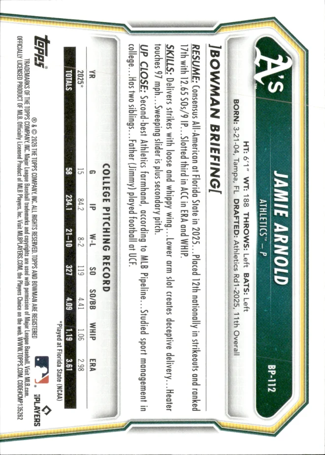 Jamie Arnold card back