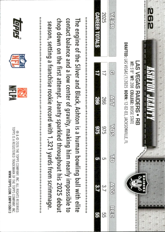Ashton Jeanty card back