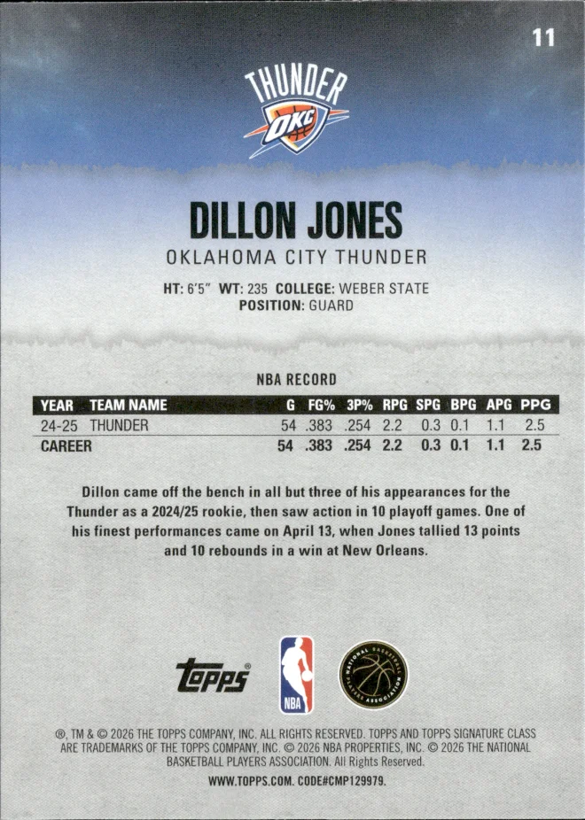 Dillon Jones card back