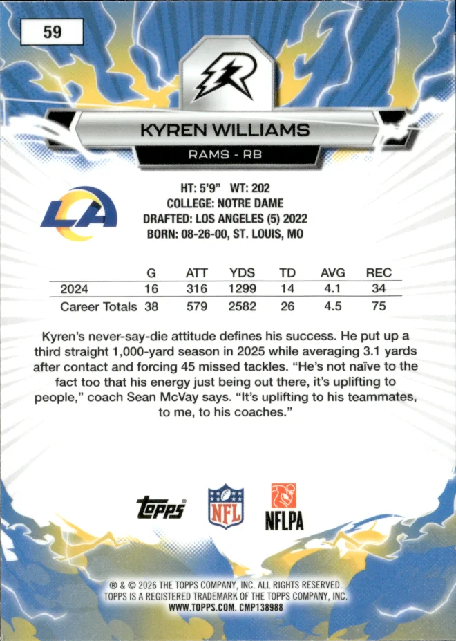 Kyren Williams card back