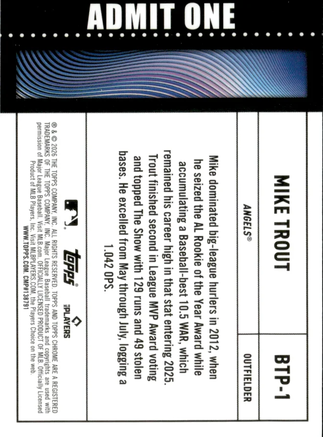 Mike Trout card back