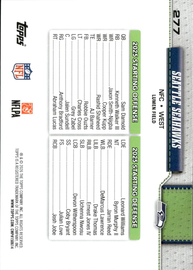 Seattle Seahawks card back