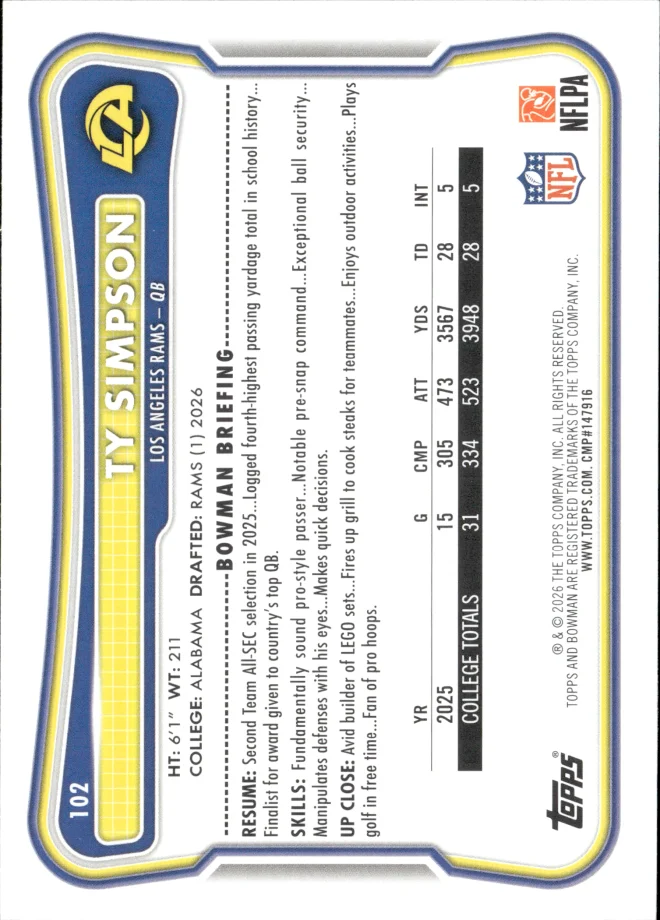 Ty Simpson card back