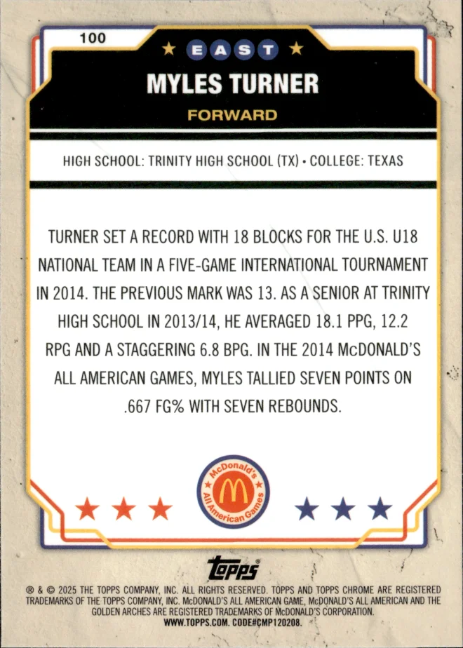 Myles Turner card back
