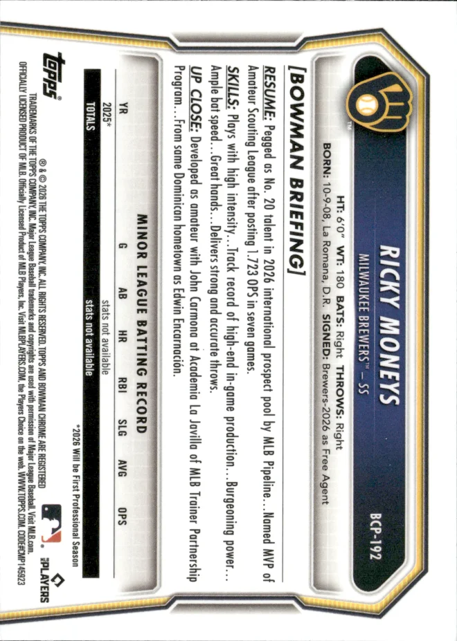 Ricky Moneys card back