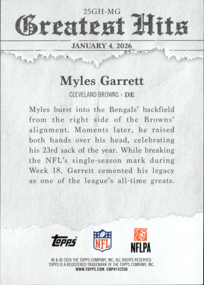 Myles Garrett card back
