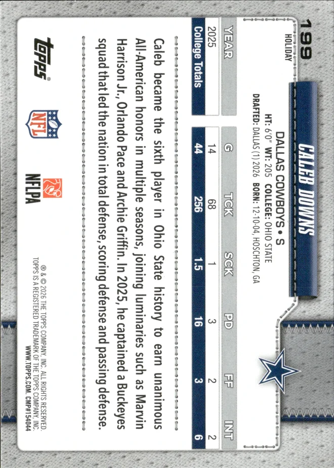 Caleb Downs card back