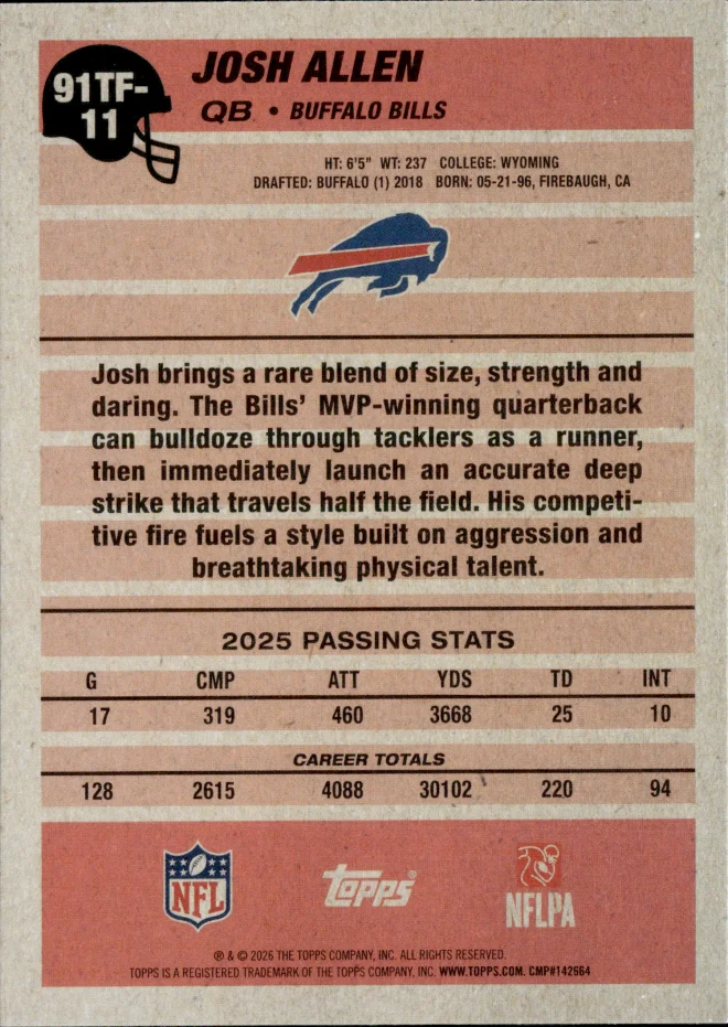 Josh Allen card back