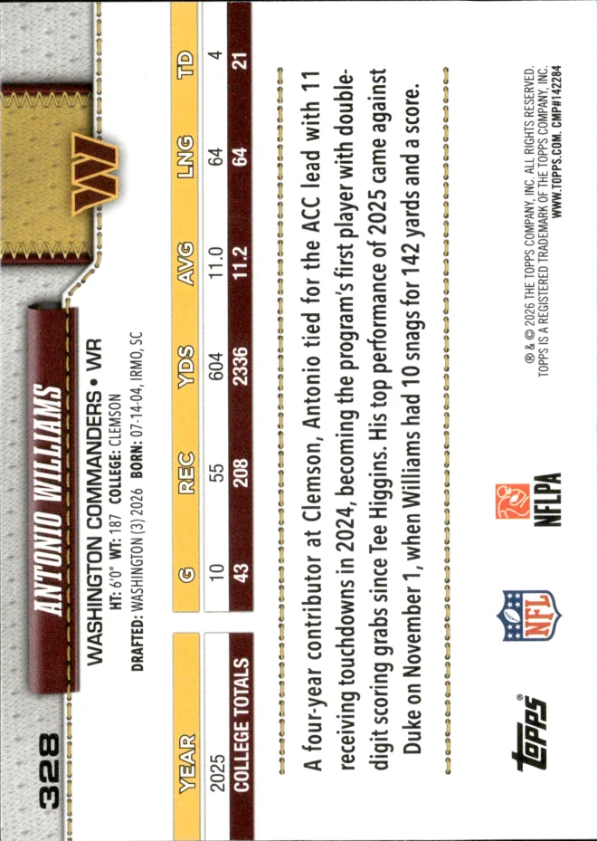 Antonio Williams card back