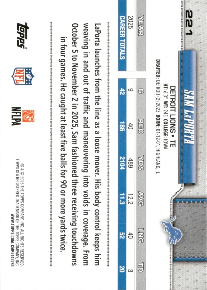 Sam LaPorta card back