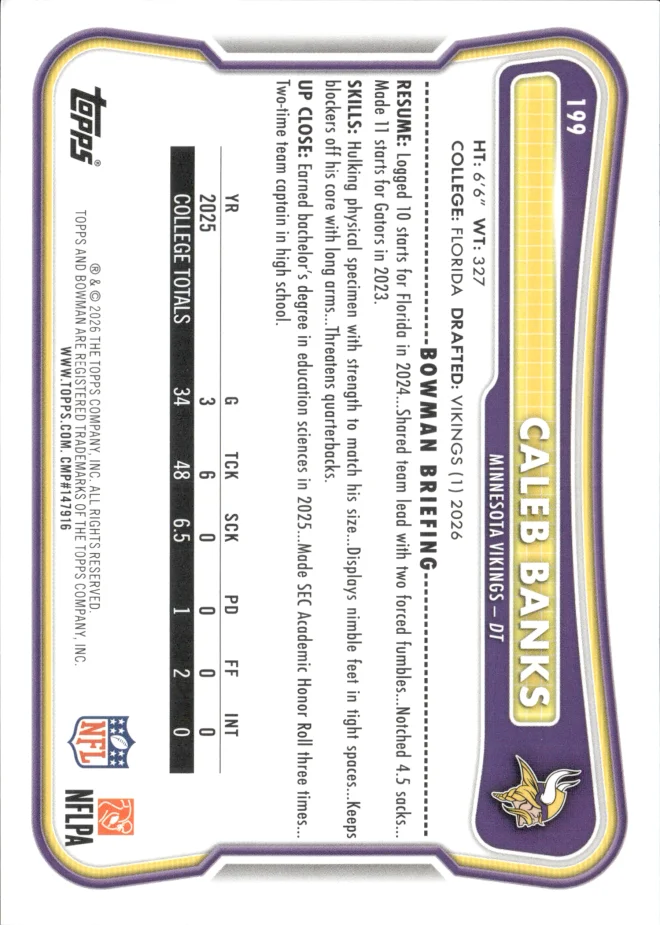 Caleb Banks card back