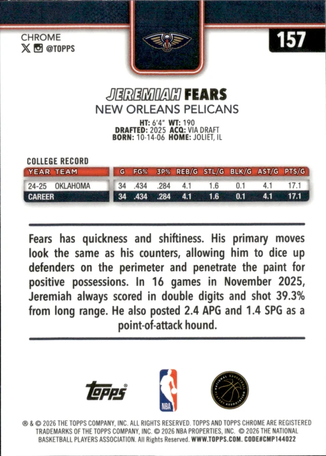 Jeremiah Fears card back