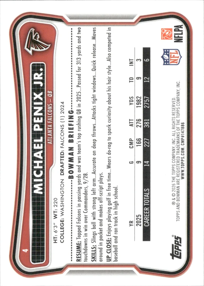 Michael Penix Jr. card back