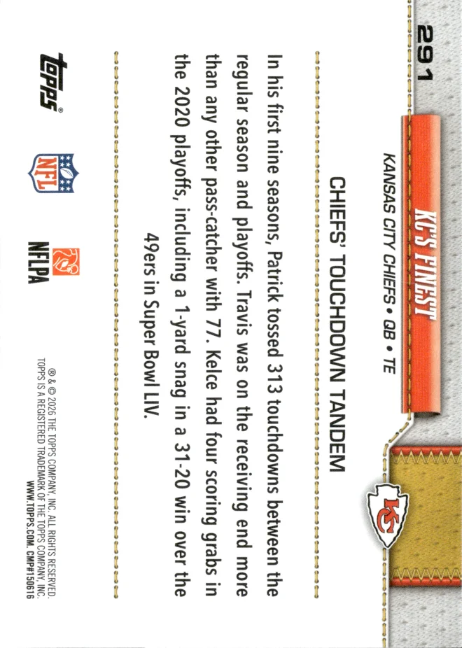 Patrick Mahomes / Travis Kelce card back