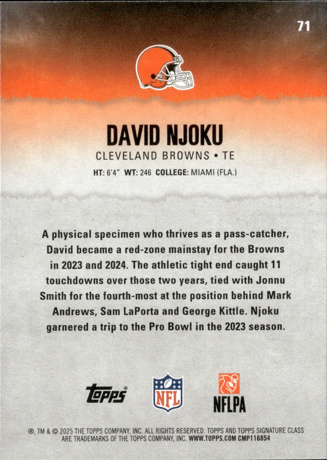 David Njoku card back