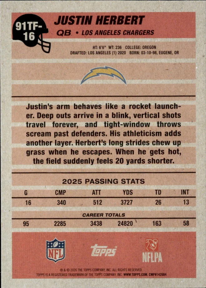 Justin Herbert card back
