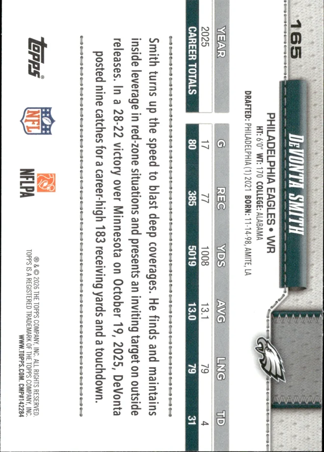 DeVonta Smith card back