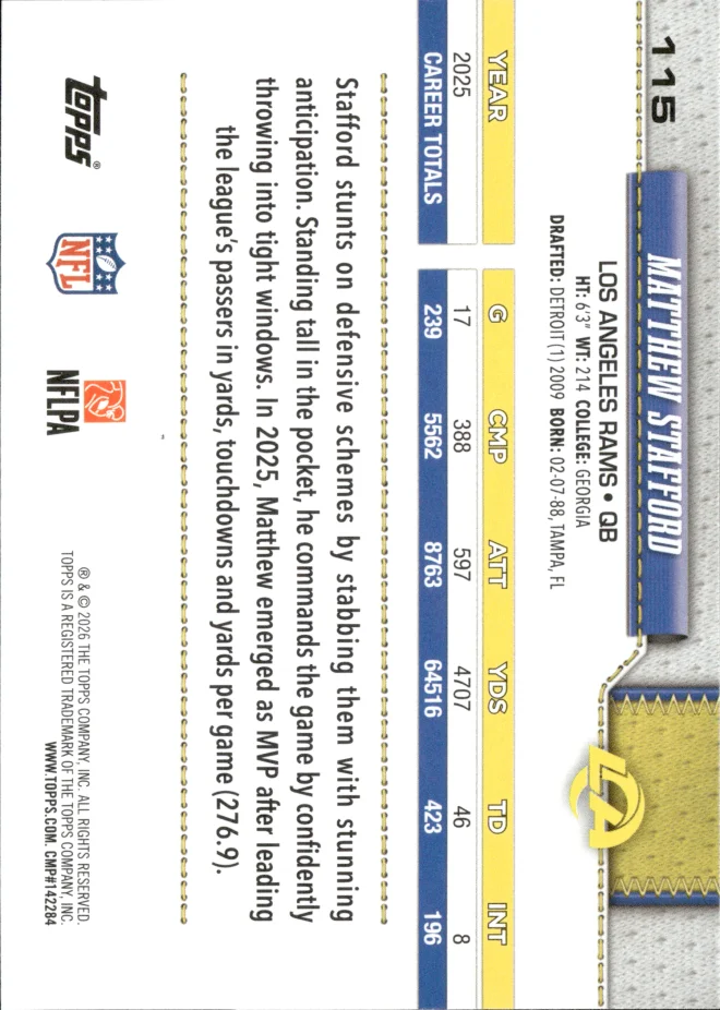 Matthew Stafford card back
