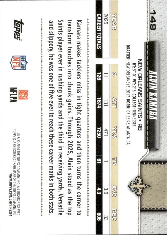 Alvin Kamara card back