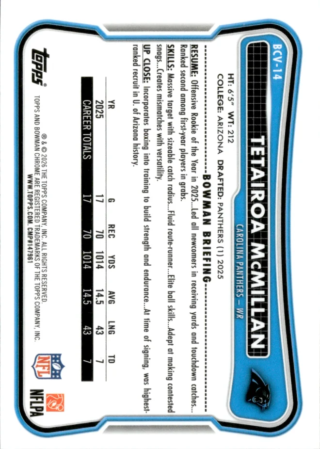 Tetairoa McMillan card back