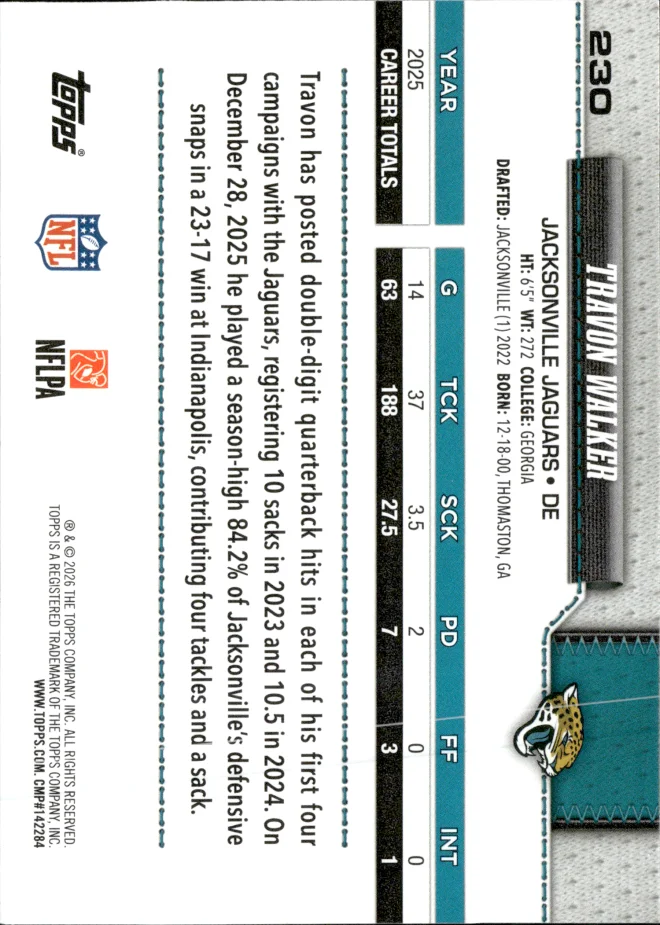 Travon Walker card back