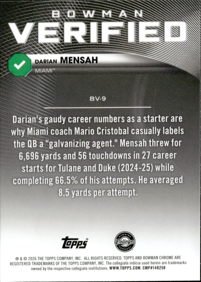 Darian Mensah card back