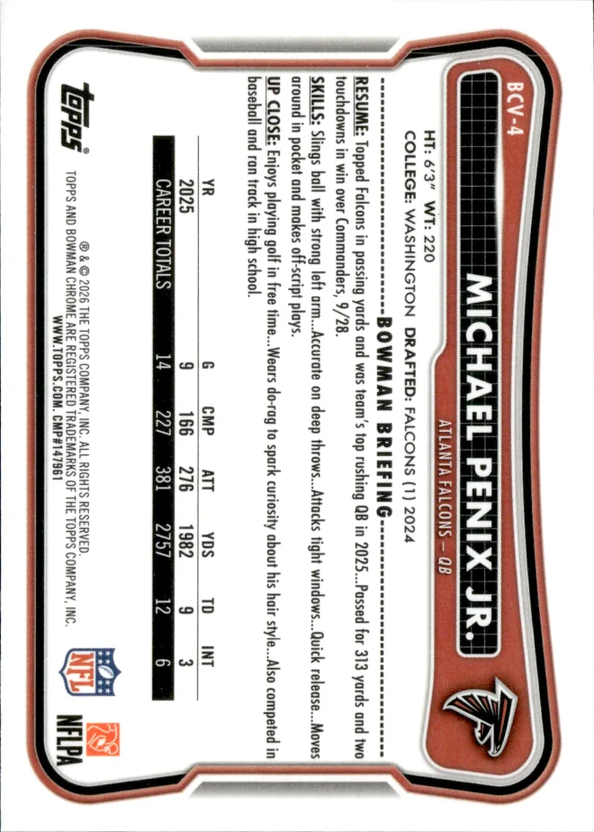 Michael Penix Jr. card back
