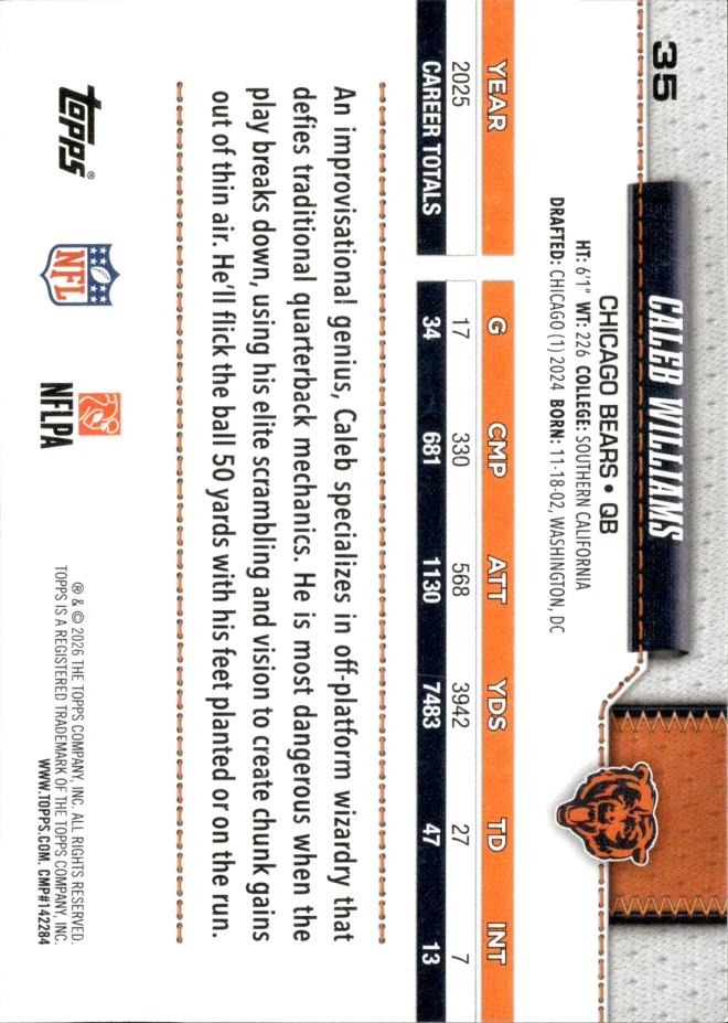 Caleb Williams card back