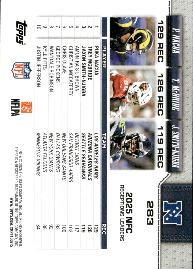 Puka Nacua / Trey McBride / Jaxon Smith-Njigba card back