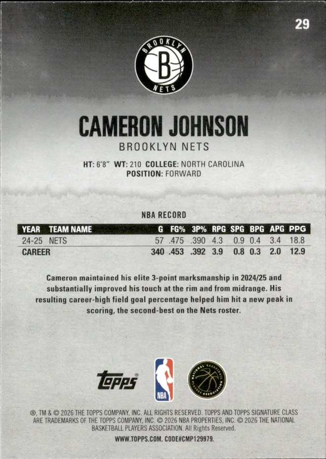 Cameron Johnson card back