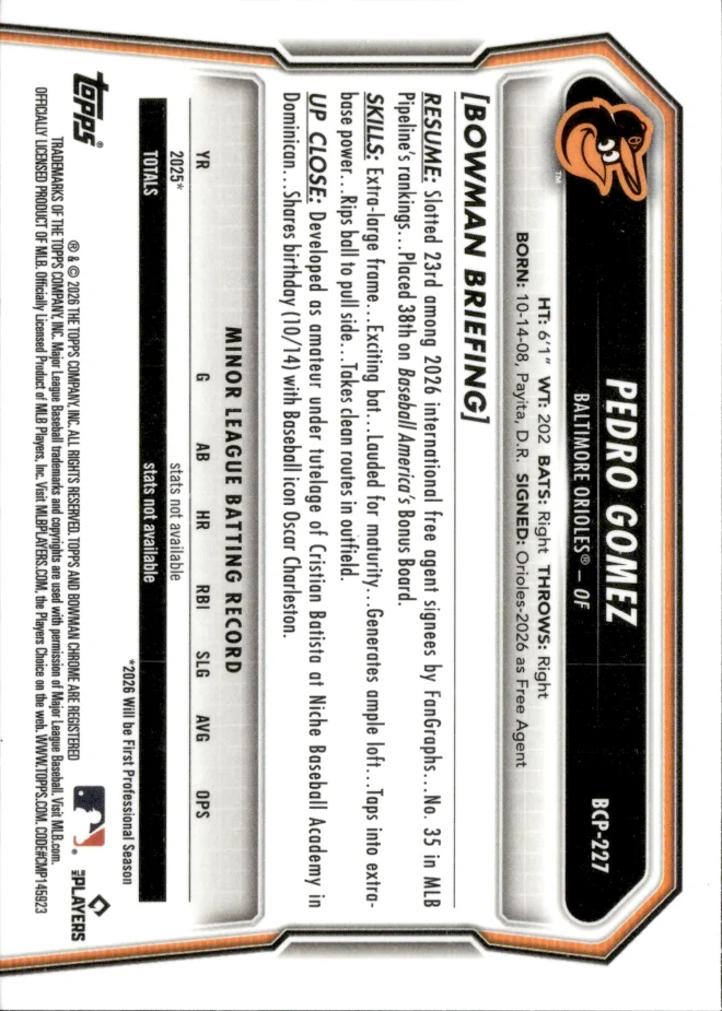 Pedro Gomez card back