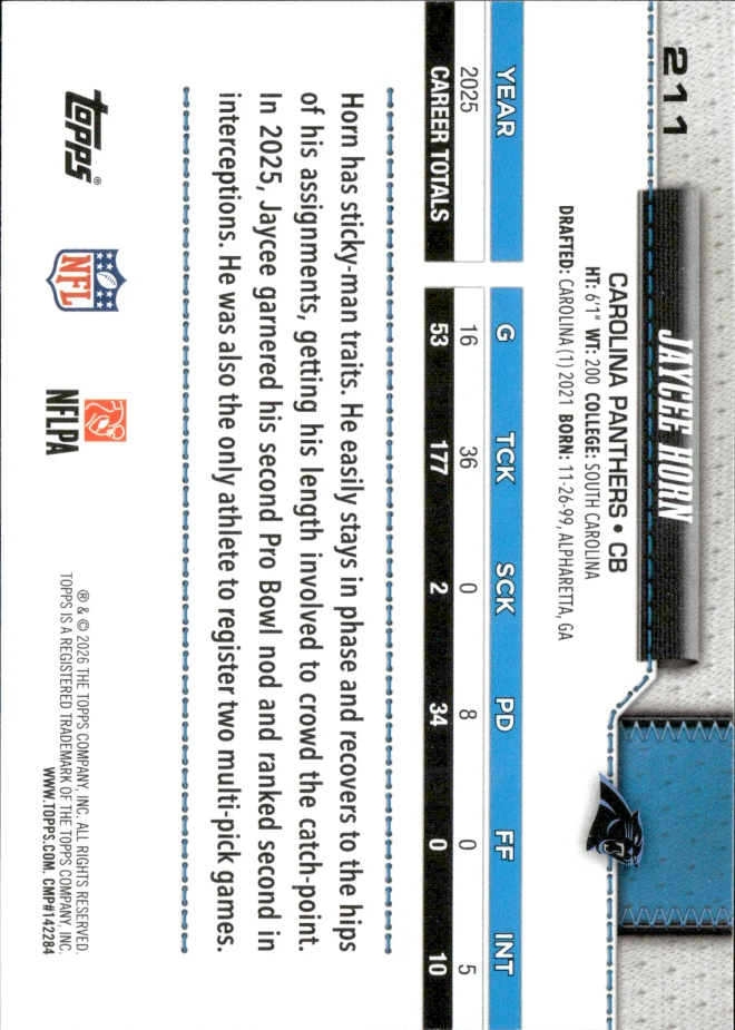Jaycee Horn card back