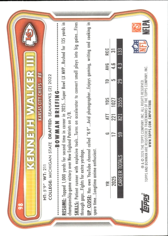 Kenneth Walker III card back