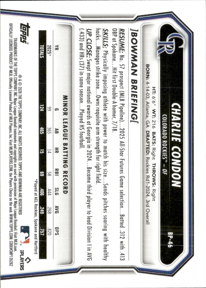 Charlie Condon card back