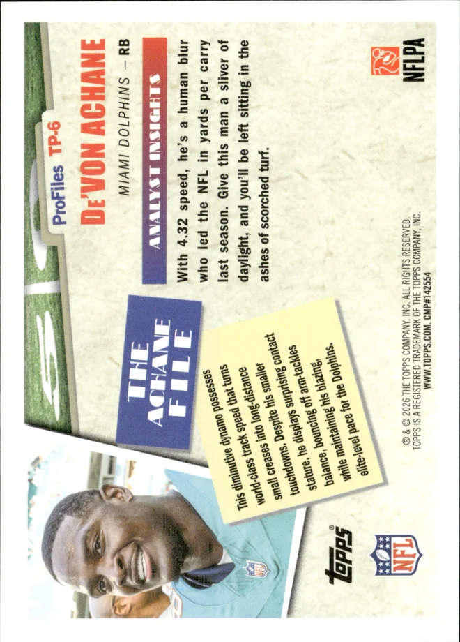 De'Von Achane card back