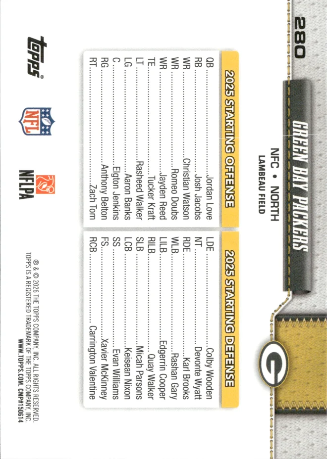 Green Bay Packers card back