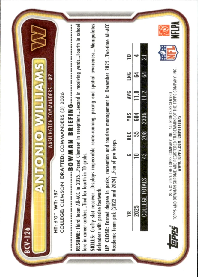 Antonio Williams card back