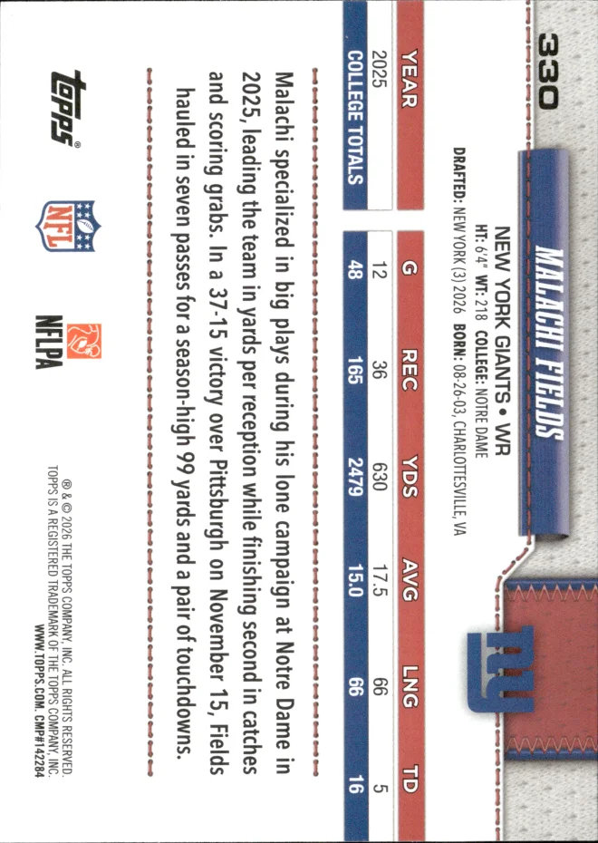 Malachi Fields card back
