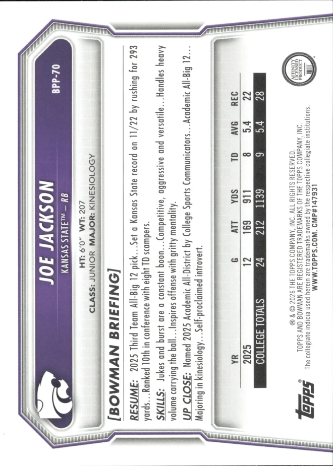 Joe Jackson card back