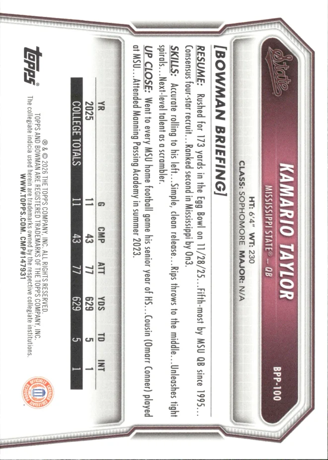 Kamario Taylor card back