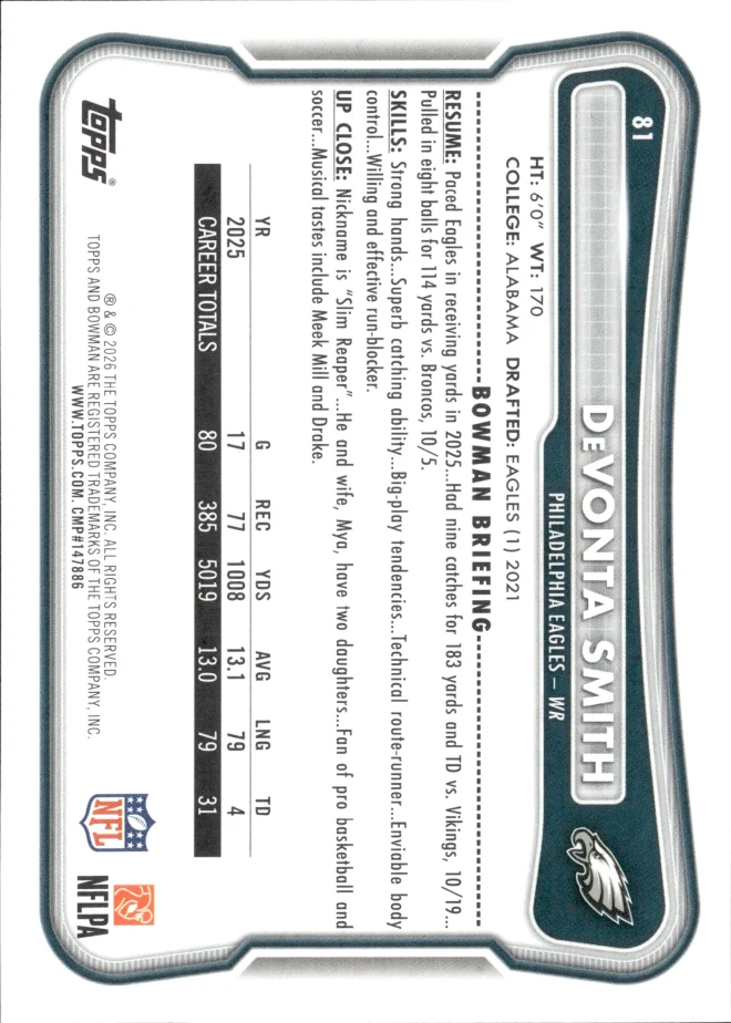 DeVonta Smith card back