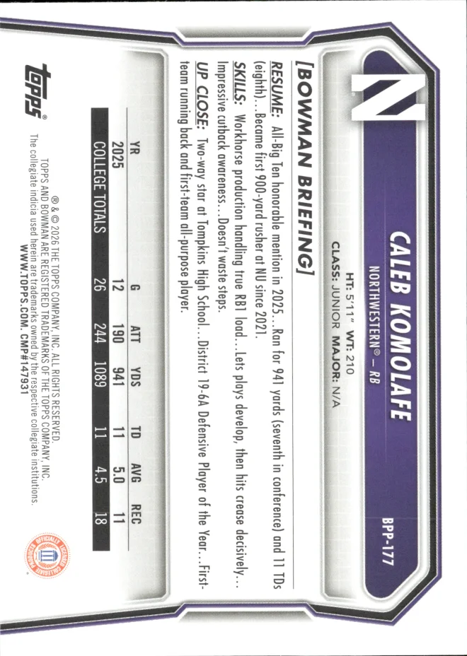 Caleb Komolafe card back