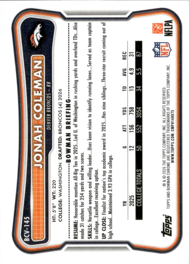 Jonah Coleman card back