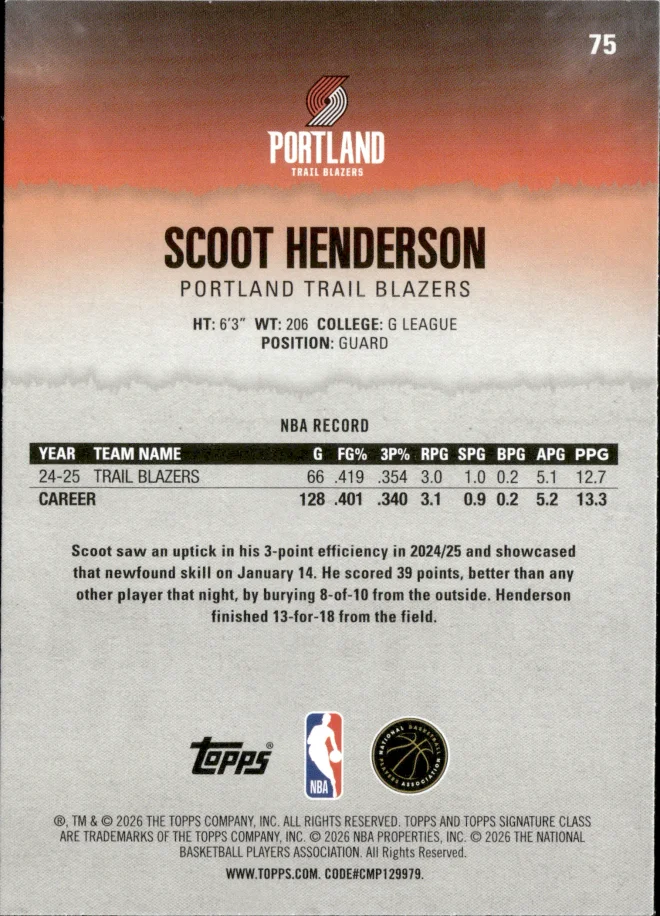 Scoot Henderson card back