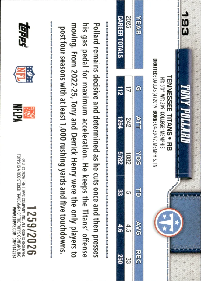 Tony Pollard card back