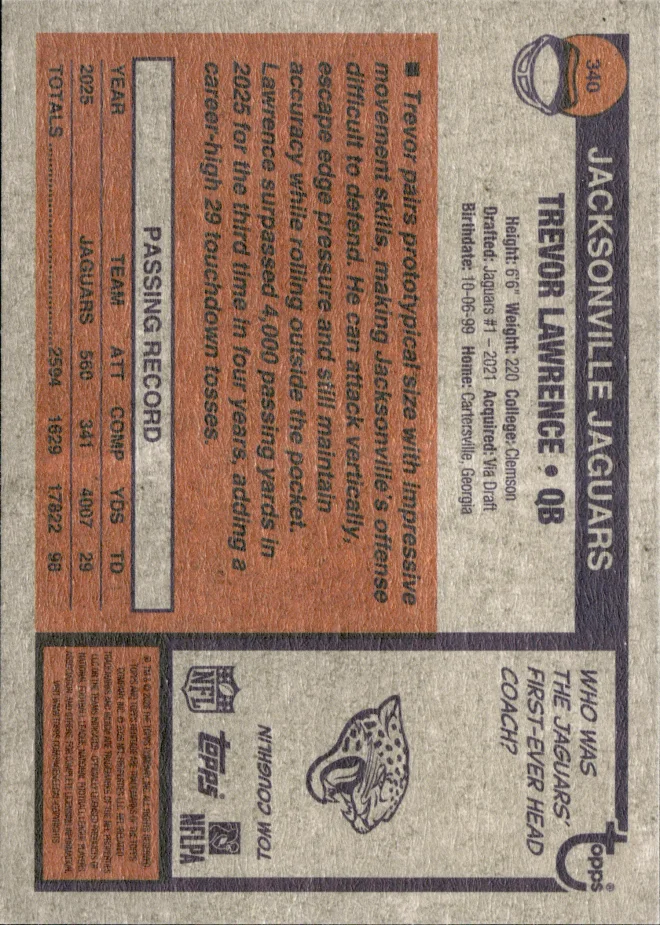 Trevor Lawrence card back