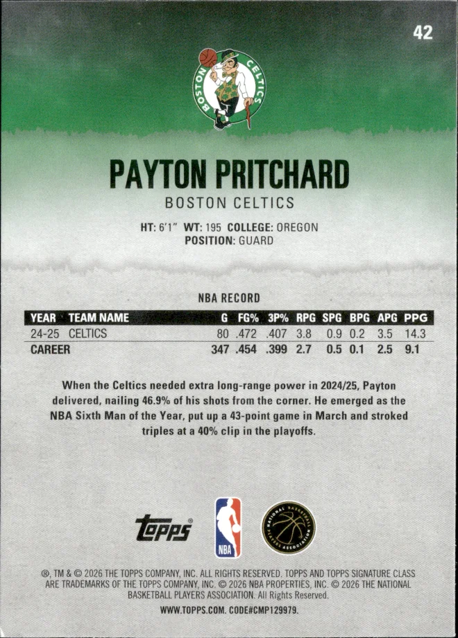 Payton Pritchard card back