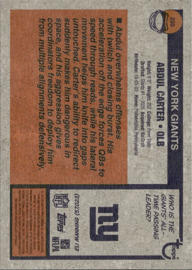 Abdul Carter card back